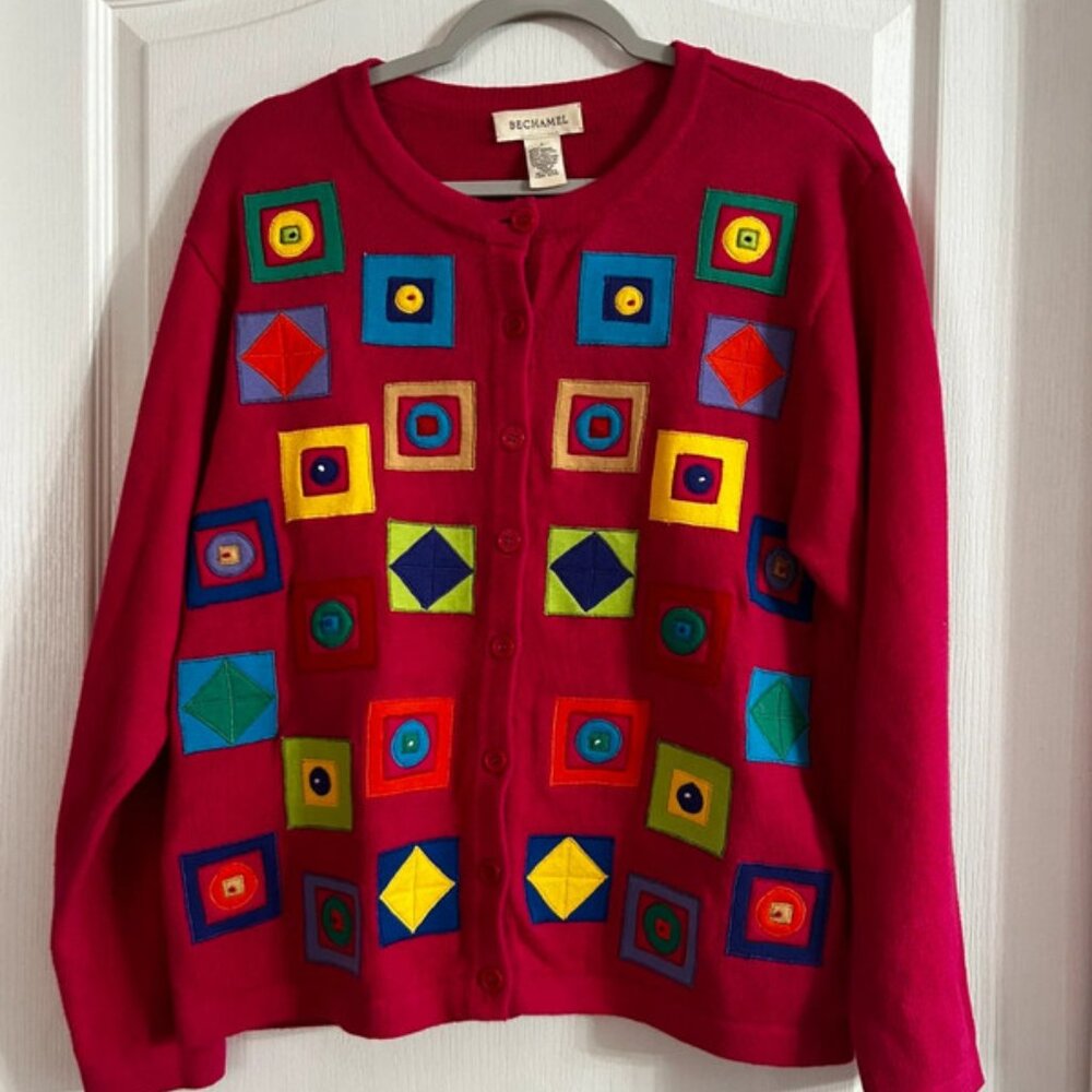 Vintage 90’s Bechamel Geometric Button Up Cardigan Sz L. 2038